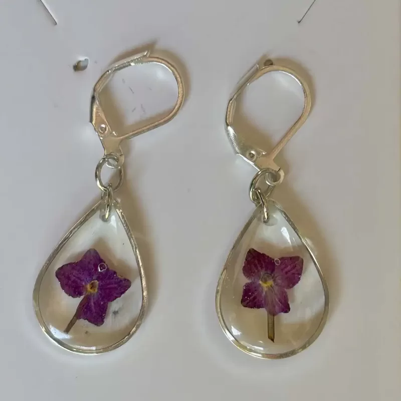 Gedroogde bloemen sieraden set met ketting en oorbellen