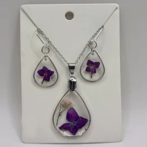 Gedroogde bloemen sieraden set met ketting en oorbellen