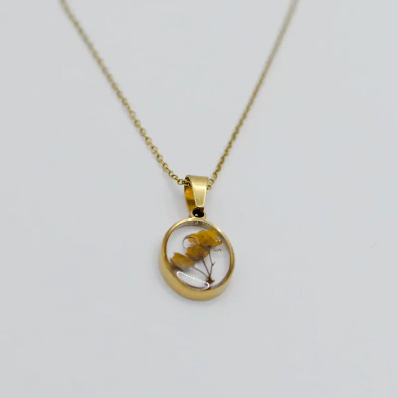 Gold-Plated Botanical Necklace with Yellow Dried Flowers
