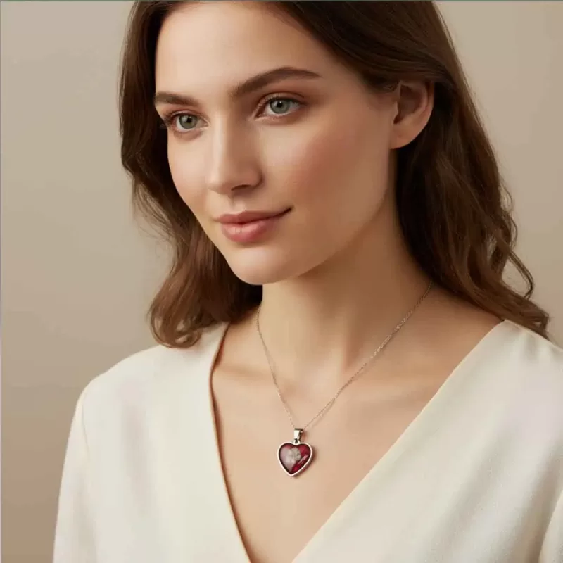 Close-up van botanische hart ketting, een origineel Sinterklaas cadeau.