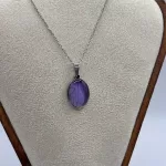 Stalen ketting met botanische paarse bloem in hars