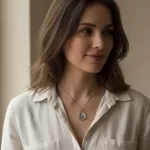 Macrofoto van een blauw vergeet-mij-nietje in een heldere, druppelvormige epoxyhars hanger.