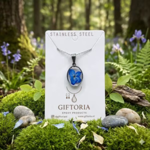 Handgemaakte hortensia hanger epoxy roestvrij staal ketting