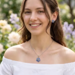 Detail Blauwe Epoxy Vergeet-mij-niet Sieraden Set Close-up vergeet-mij-niet epoxy sieraden gedroogde bloemen