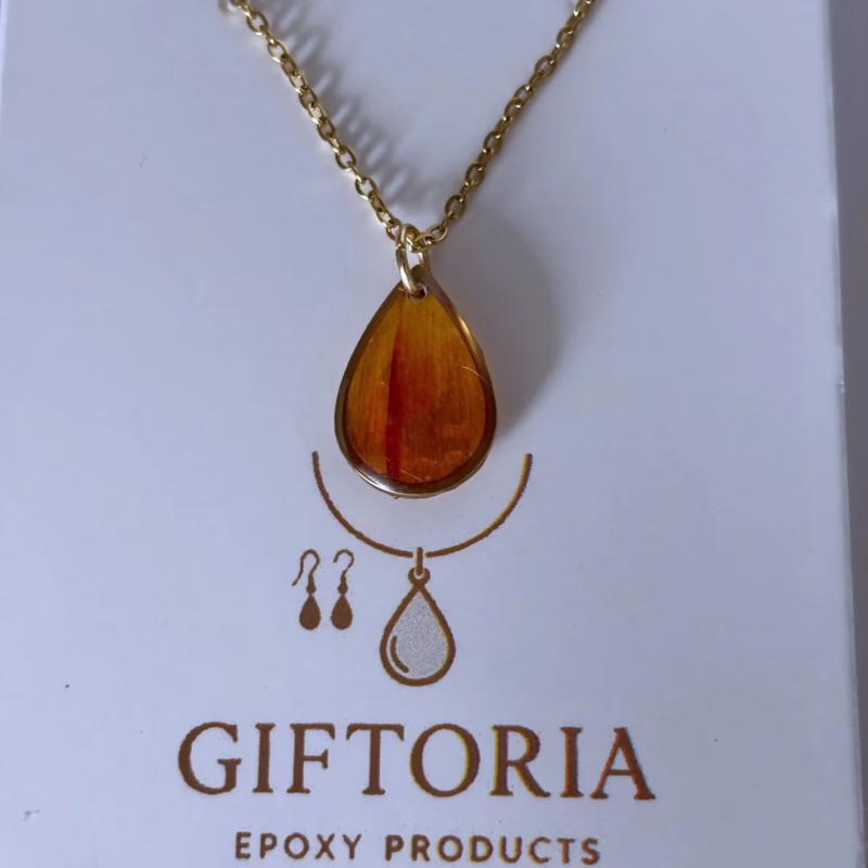 Giftoria epoxy producten verpakking oranje druppel hanger